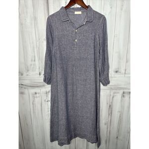 WOMENS CP SHADES BLUE LINEN RUMER 3/4 SLEEVE MIDI MAXI LAGENLOOK SHIRT DRESS S